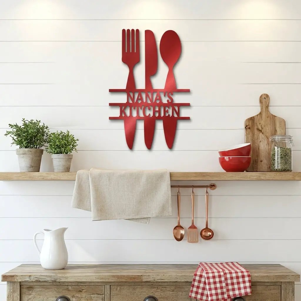 Personalized Kitchen Metal Sign – Farmhouse Kitchen Utensils Custom Name Sign