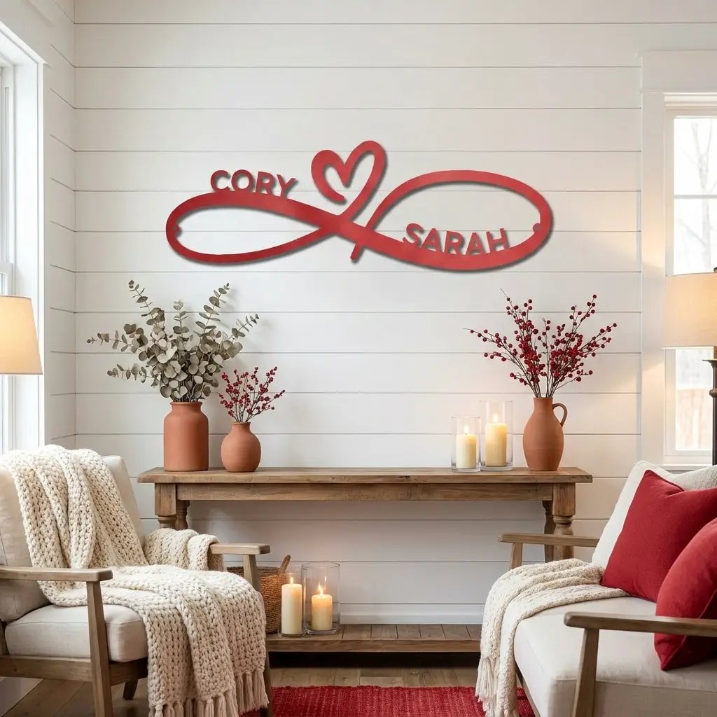 Personalized Infinity Name Metal Wall Art – Custom Couple Sign with Heart, Wedding Gift, Anniversary Decor, Romantic Home Decor