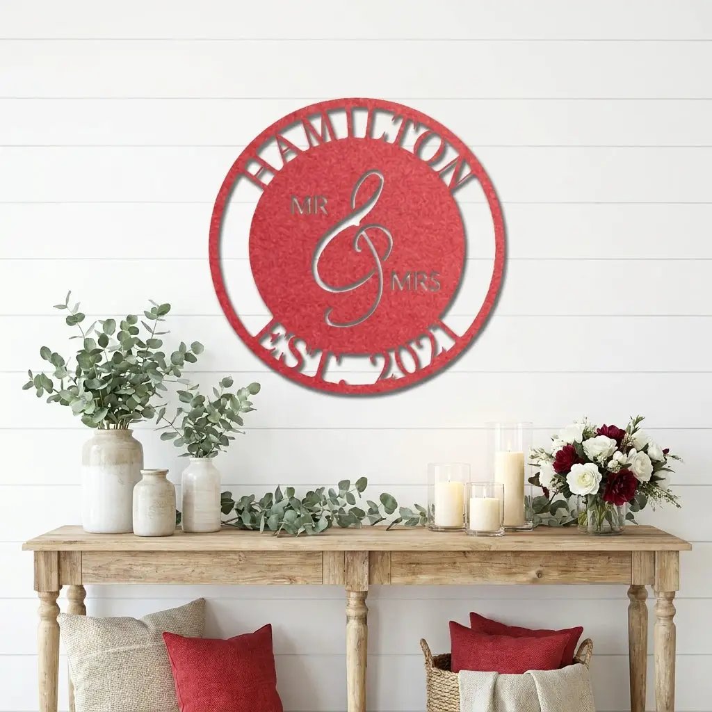 Personalized Mr and Mrs Metal Wall Art Sign with Family Name and Established Date – Custom Wedding Gift, Anniversary Name Sign, Last Name Wall Decor