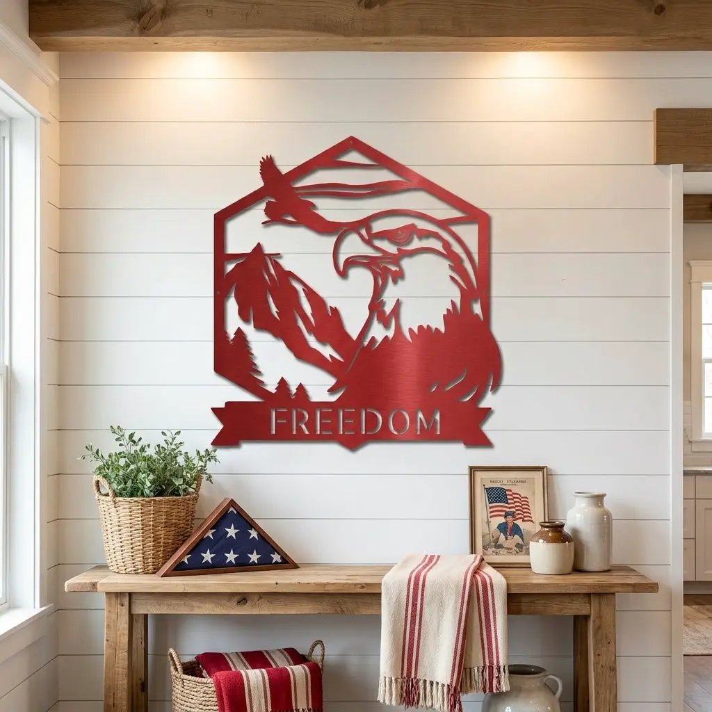 Personalized Eagle Metal Wall Art, Custom Freedom Sign, Mountain Eagle Decor, Patriotic Wall Art