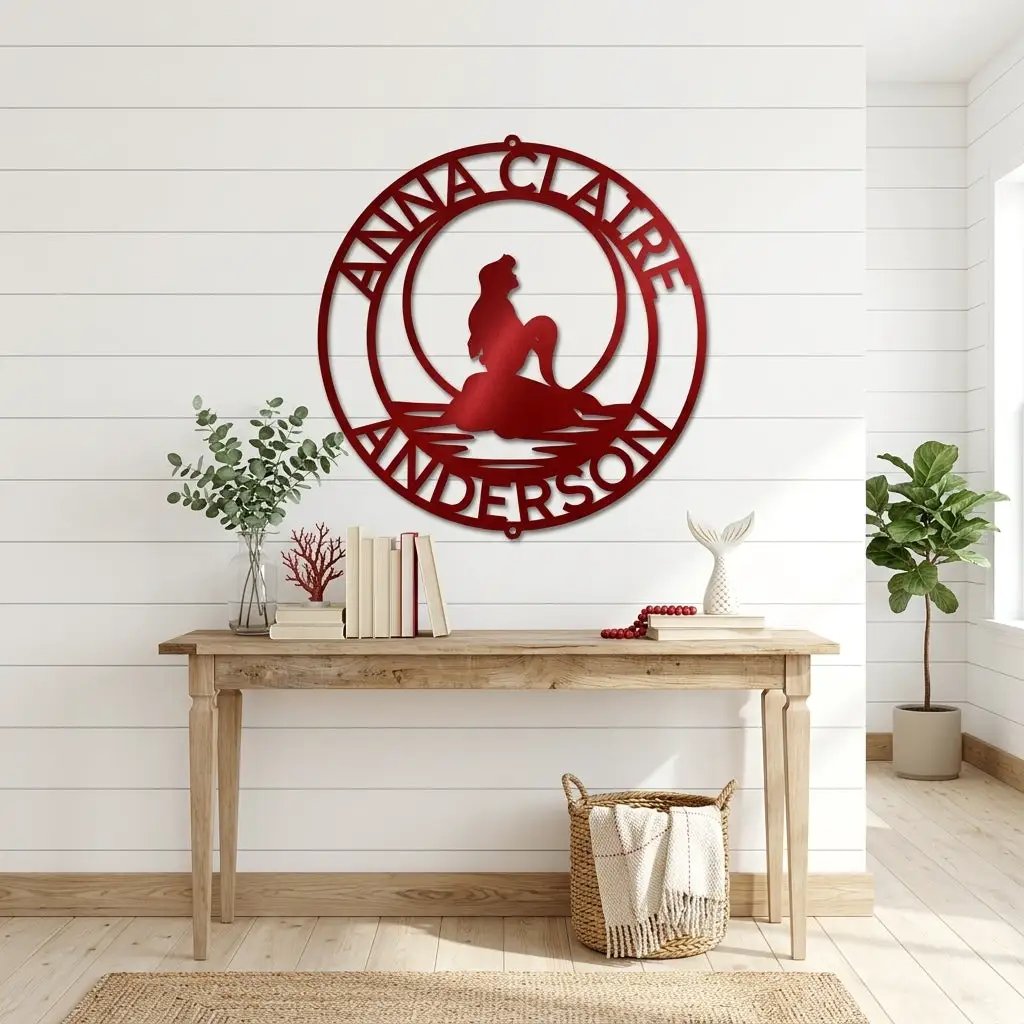 Personalized Mermaid Metal Wall Art Sign – Custom Name Steel Wall Decor for Girls Room – Ocean Themed Nursery and Bedroom Decor