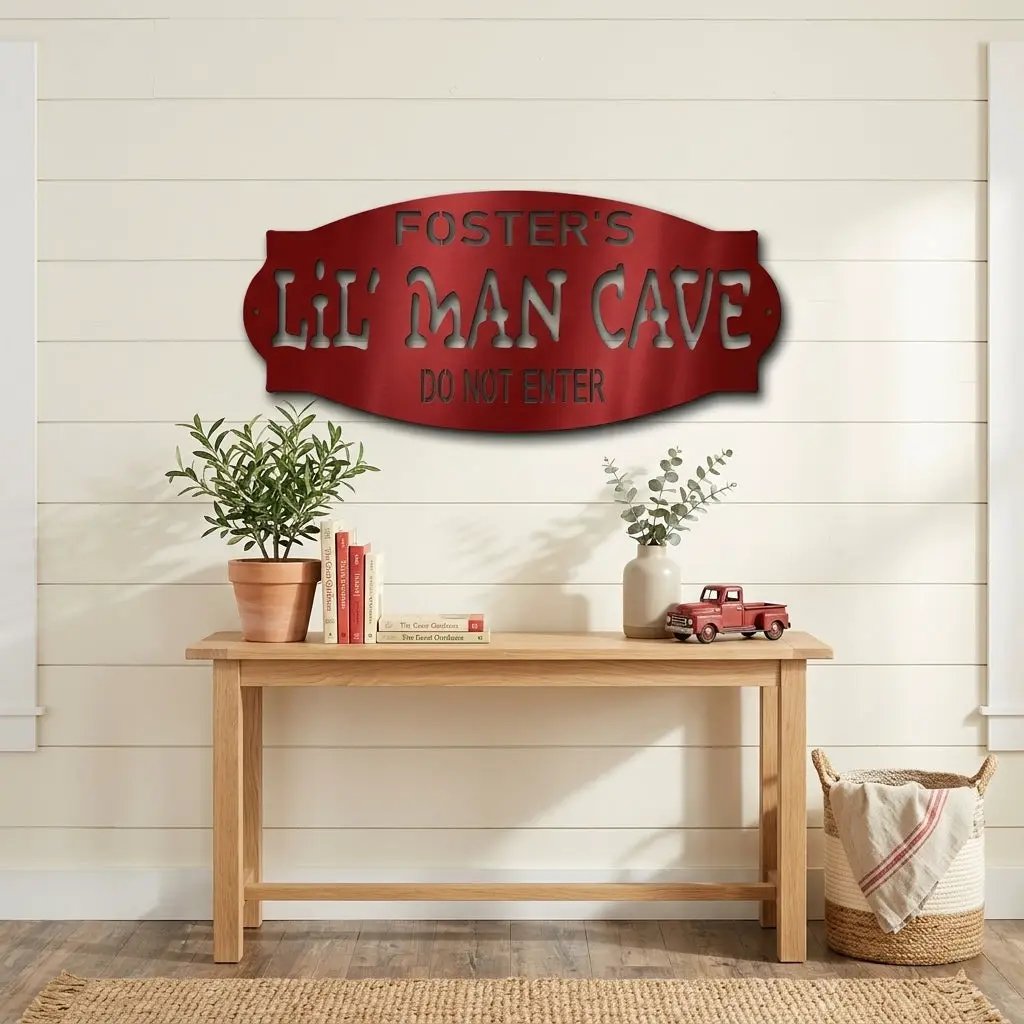 Lil Man Cave Personalized Name Indoor Outdoor Steel Wall Sign Metal Art Boy Room Decoration