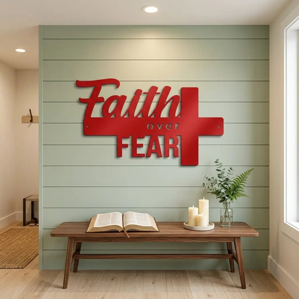 Faith Over Fear Christian Cross Metal Wall Art