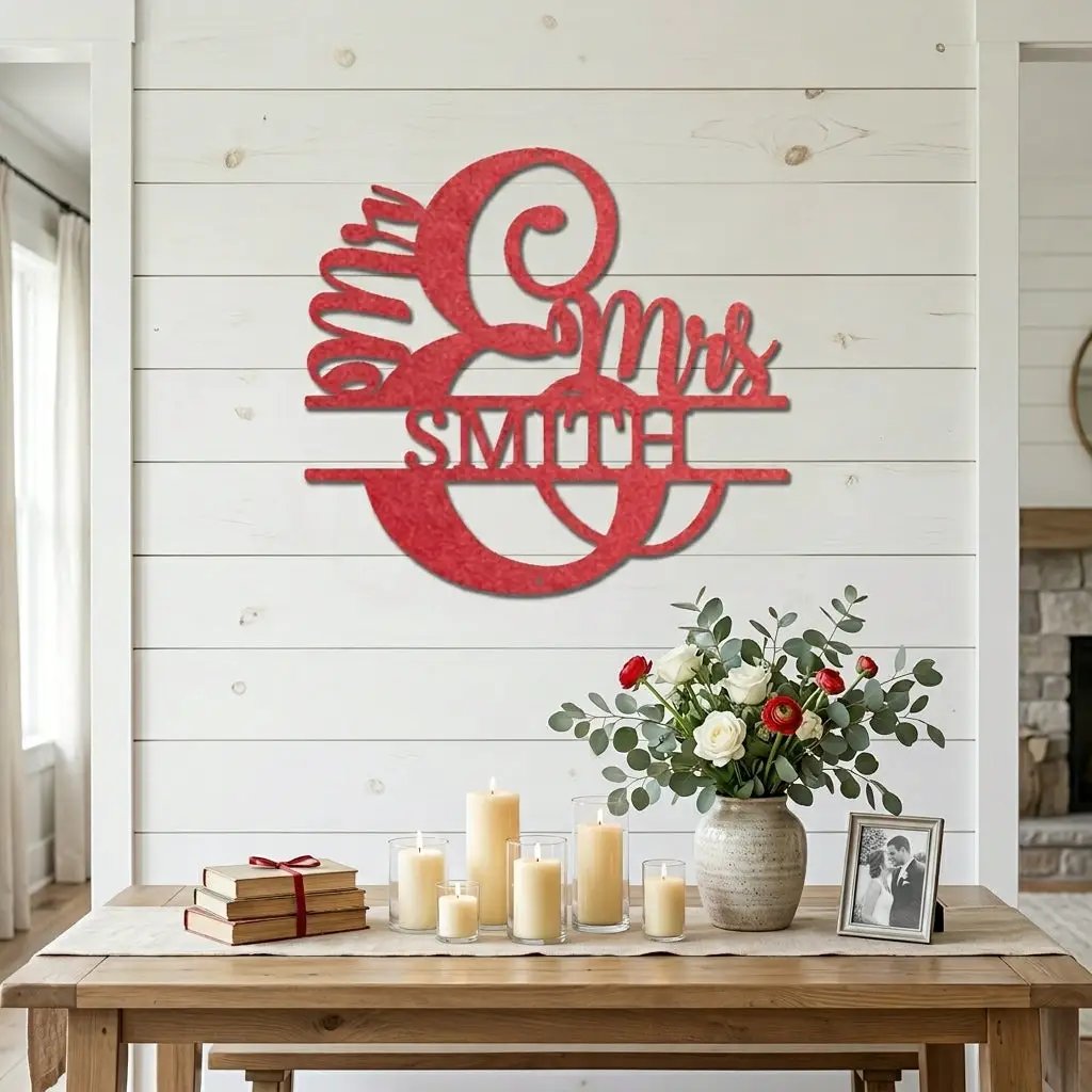 Couples Custom Name Monogram Mr. and Mrs. Steel Wall Sign