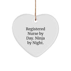 Registered Nurse Gifts, Heart Ornament, Funny Quote: 'Registered Nurse By Day. Ninja By Night.' Gifts from Family, Coworkers, Friends, for Christmas