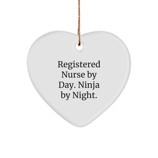 Registered Nurse Gifts, Heart Ornament, Funny Quote: 'Registered Nurse By Day. Ninja By Night.' Gifts from Family, Coworkers, Friends, for Christmas - Image 1