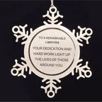 Remarkable Carpenter Gifts, Your dedication and hard work, Inspirational Birthday Christmas Unique Snowflake Ornament For Carpenter, Coworkers, Men, Women, Friends