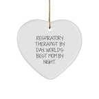 Respiratory Therapist Gifts, Funny Heart Ornament for Christmas, 'Respiratory Therapist by Day, World's Best Mom by Night', Gifts from Family to Respiratory Therapist