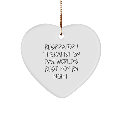 Respiratory Therapist Gifts, Funny Heart Ornament for Christmas, 'Respiratory Therapist by Day, World's Best Mom by Night', Gifts from Family to Respiratory Therapist