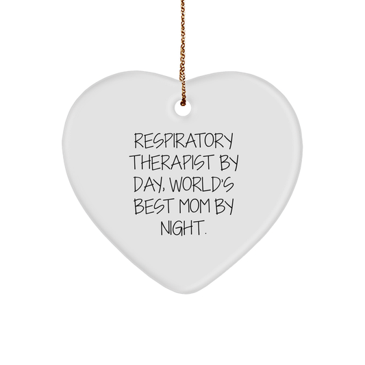 Respiratory Therapist Gifts, Funny Heart Ornament for Christmas, 'Respiratory Therapist by Day, World's Best Mom by Night', Gifts from Family to Respiratory Therapist