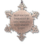 Respiratory Therapist Gifts by Day, Snowflake Ornament by Night, Funny Quotes, Handcrafted Stainless Steel, Christmas Unique Gifts for Respiratory Therapist Friends and Family