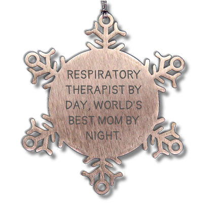 Respiratory Therapist Gifts by Day, Snowflake Ornament by Night, Funny Quotes, Handcrafted Stainless Steel, Christmas Unique Gifts for Respiratory Therapist Friends and Family