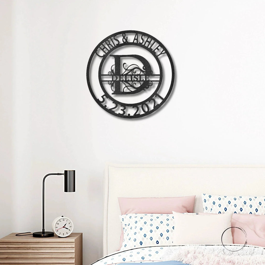 Personalized Elaborate Split Letter Name Initial Indoor Outdoor Steel Wall Sign Metal Art