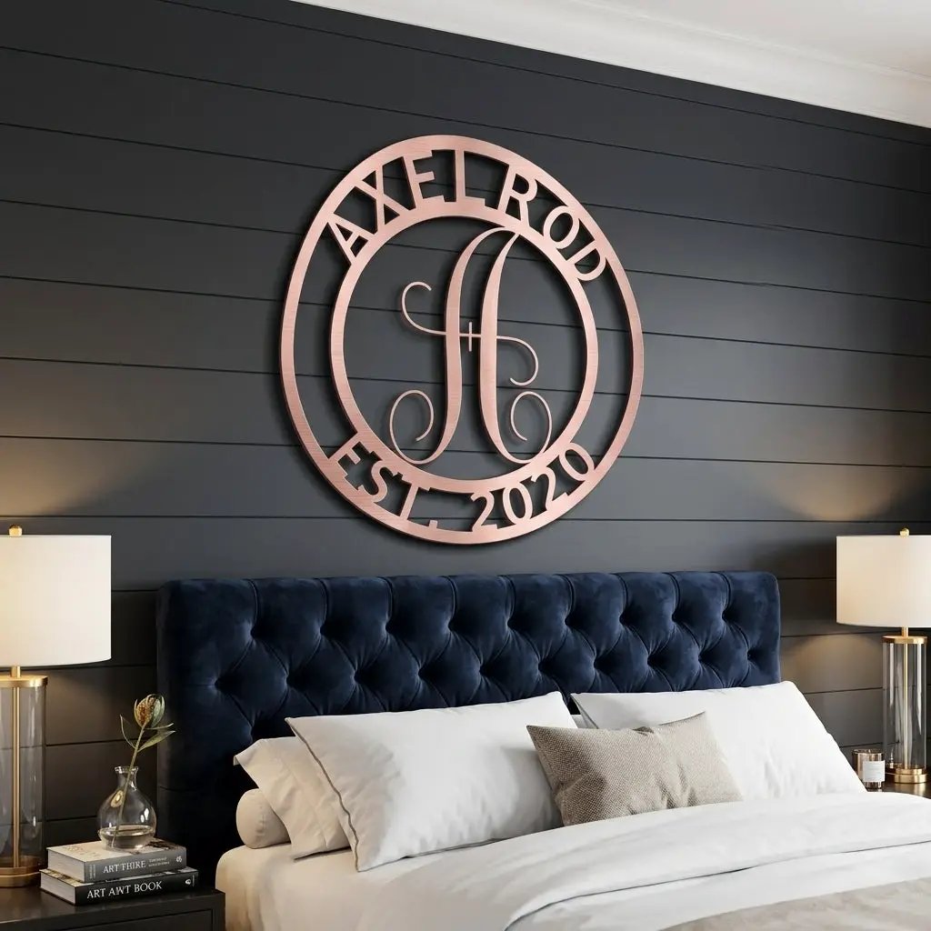 Personalized Monogram Metal Wall Art | Custom Family Name & Established Date Sign | Last Name Metal Wall Decor | Made in USA