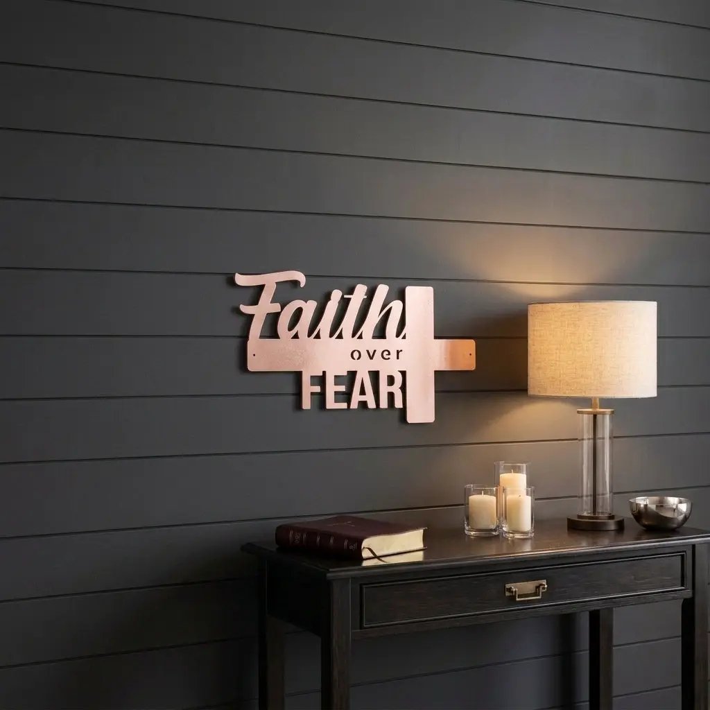 Faith Over Fear Christian Cross Metal Wall Art