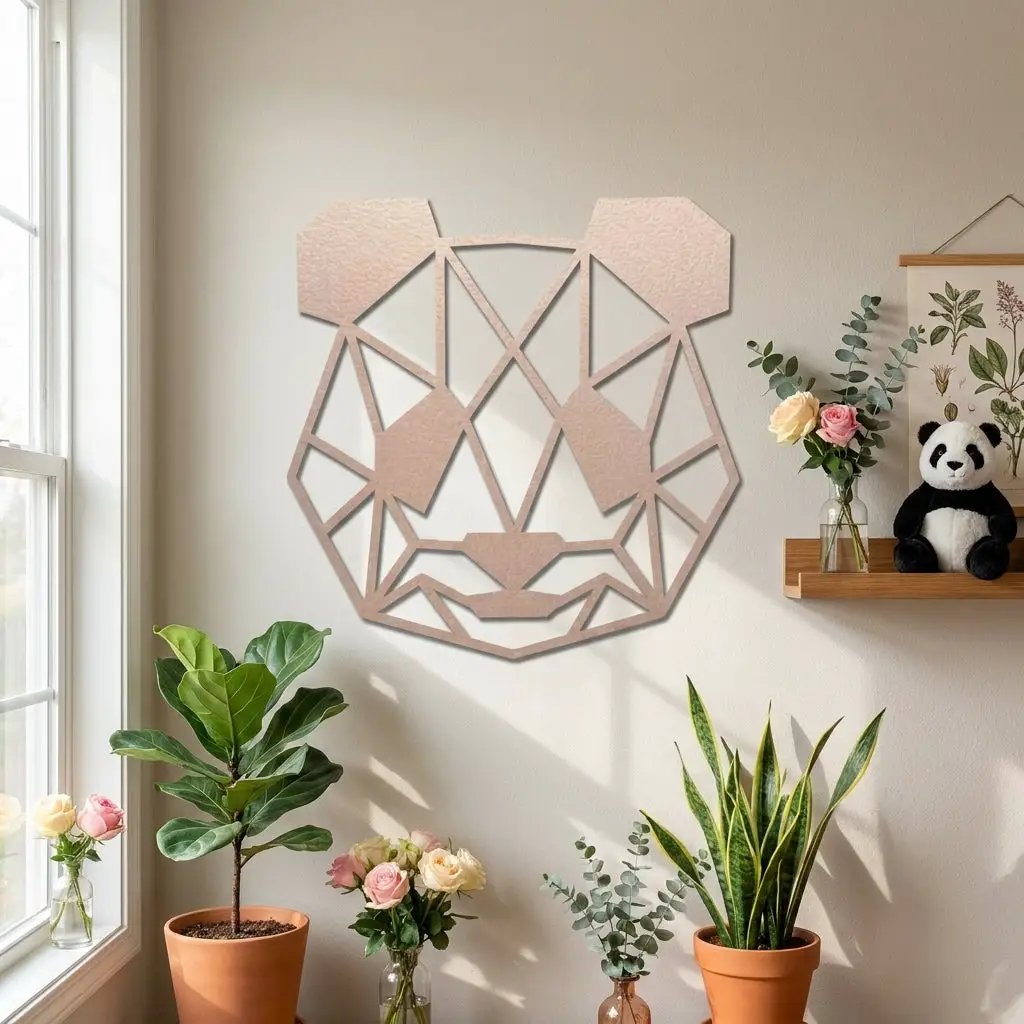 Geometric Panda Metal Wall Art – Modern Animal Steel Décor – Minimalist Panda Head Wall Hanging