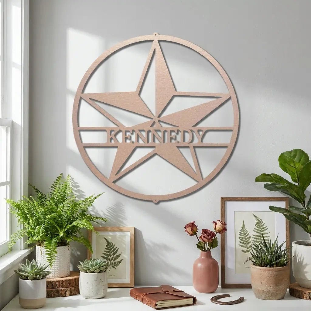 Custom Star Metal Wall Art – Personalized Rustic Farmhouse Sign – Ranch or Family Name