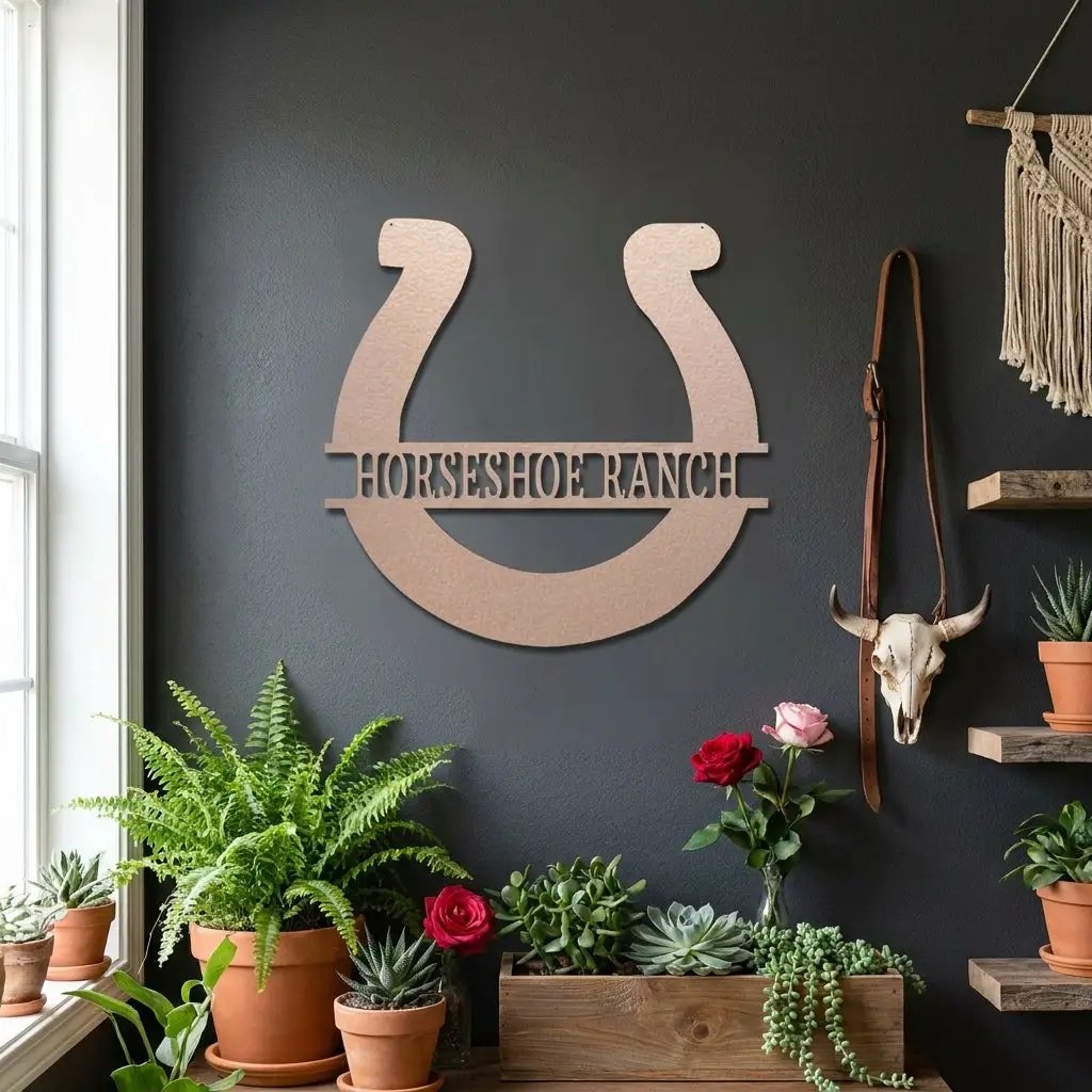 Personalized Horseshoe Metal Sign Custom Ranch Name Sign Western Decor Farmhouse Wall Art Horse Lover Gift Barn Decor Custom Steel Sign