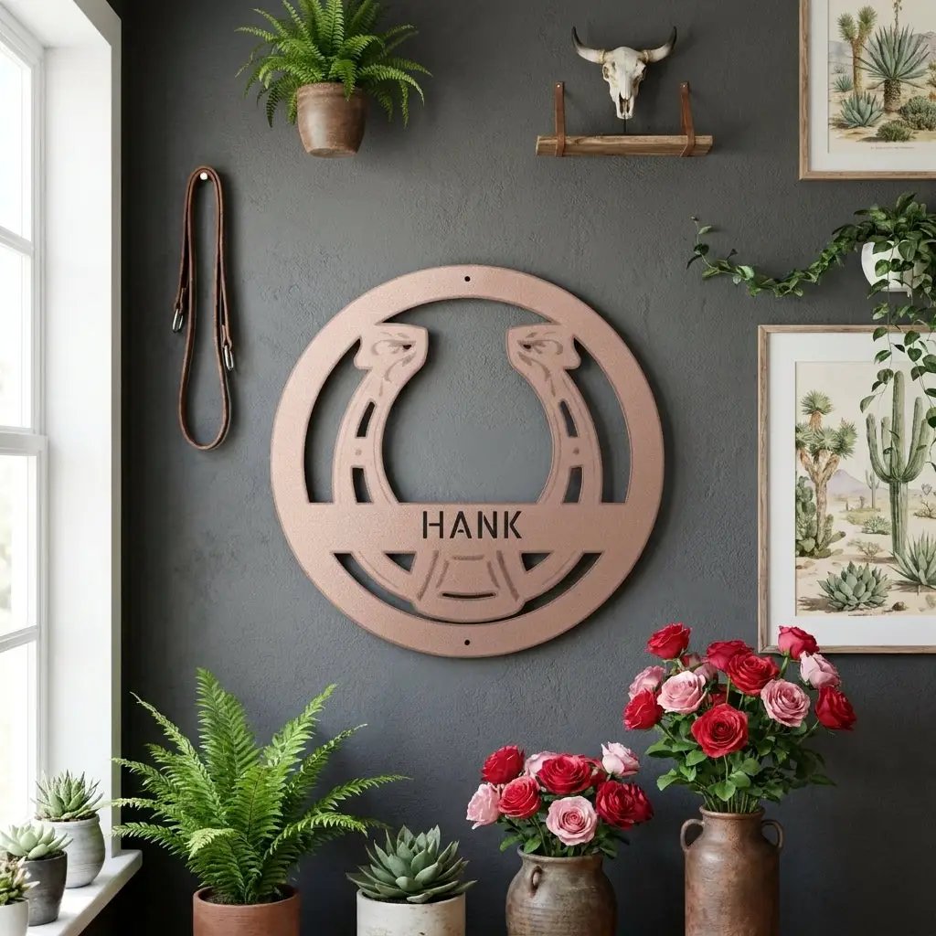 Horseshoe Monogram Personalized Indoor Outdoor Steel Wall Sign Art