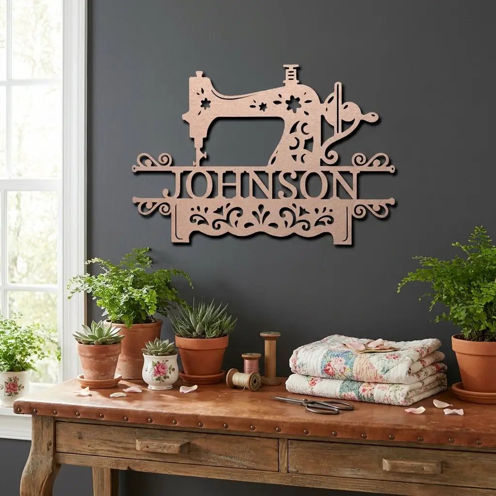 Personalized Sewing Machine Metal Wall Art Custom Name Sign Quilter Gift Sewist Decor Craft Room Wall Decor Vintage Sewing Machine Sign