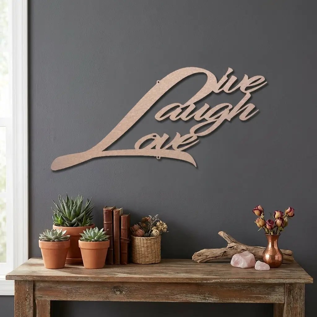 Live Laugh Love Metal Wall Art – Inspirational Script Metal Sign – Farmhouse Home Decor – Rustic Indoor Outdoor Steel Wall Hanging