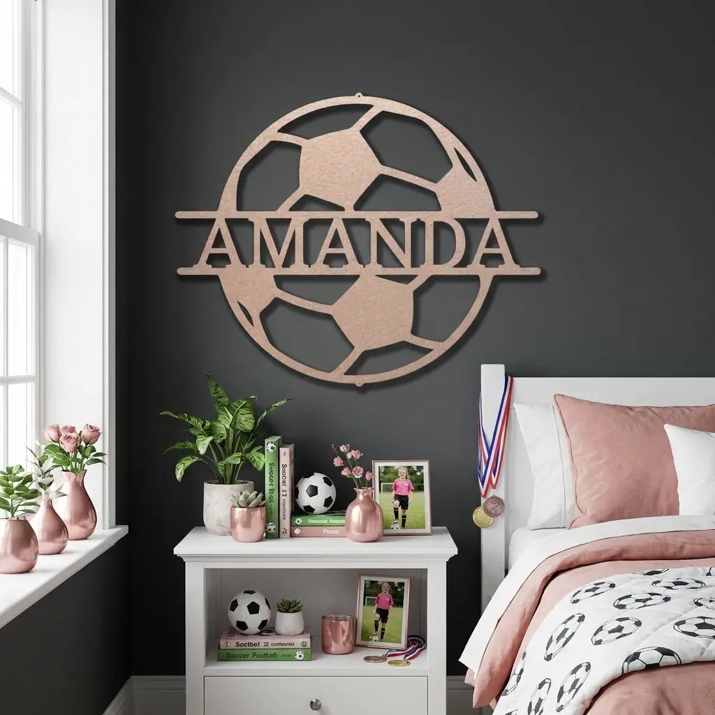 Personalized Soccer Ball Metal Wall Art – Custom Name Soccer Sign – Sports Decor for Kids Room, Soccer Player Gift, Indoor Outdoor Steel Sign