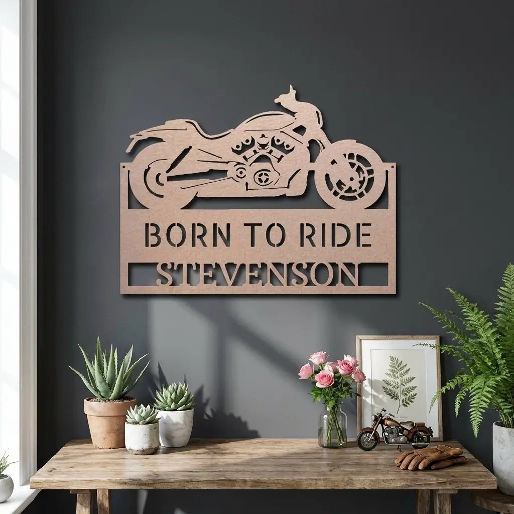 Personalized Cruiser Motorcycle Metal Wall Art – Custom Name Sign – Biker Garage Decor, Motorcycle Rider Gift, Man Cave Steel Sign