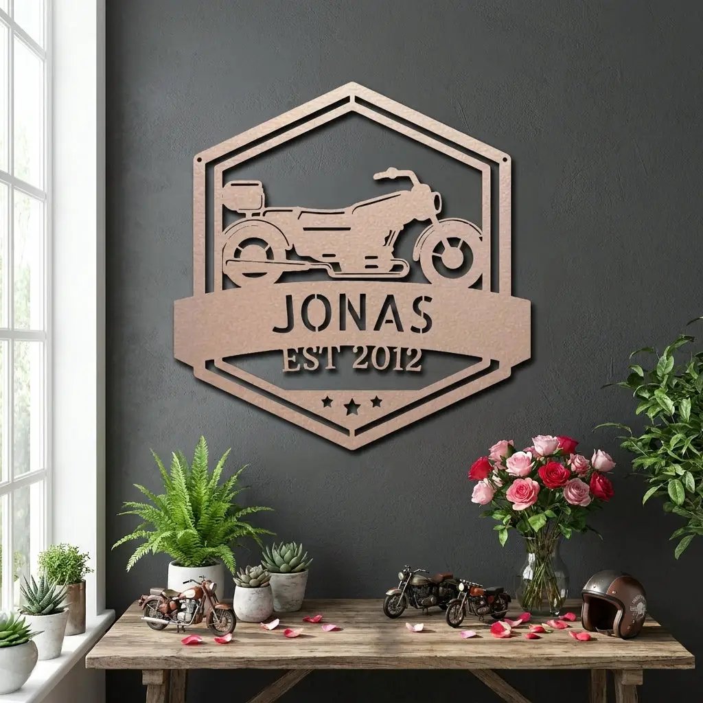 Personalized Motorcycle Metal Wall Art – Custom Biker Name Sign with EST Year – Garage Decor – Motorcycle Gift – Steel Wall