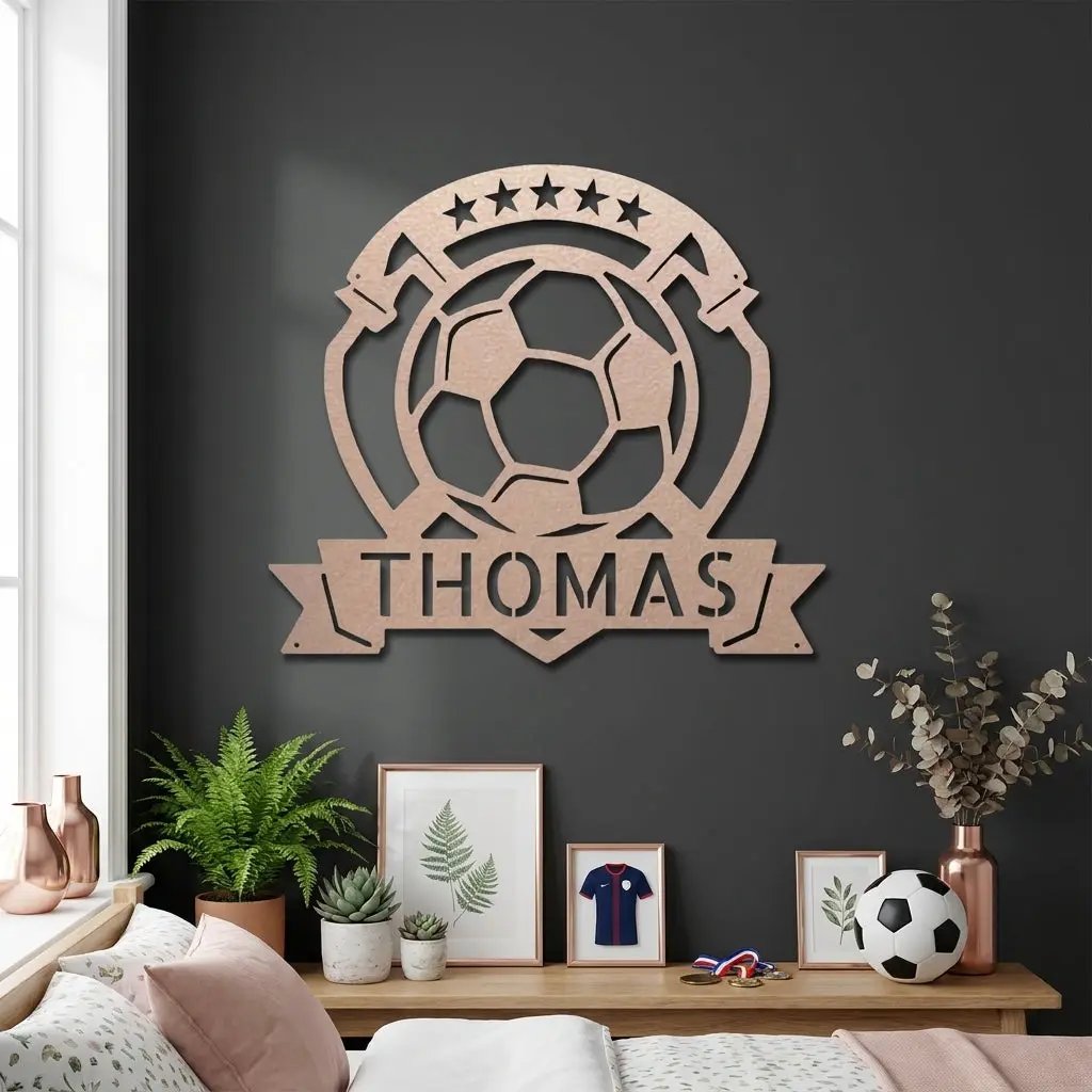 Custom Name Soccer Sign – Sports Decor for Boys Room, Soccer Player Gift, Indoor Outdoor Steel Sign
