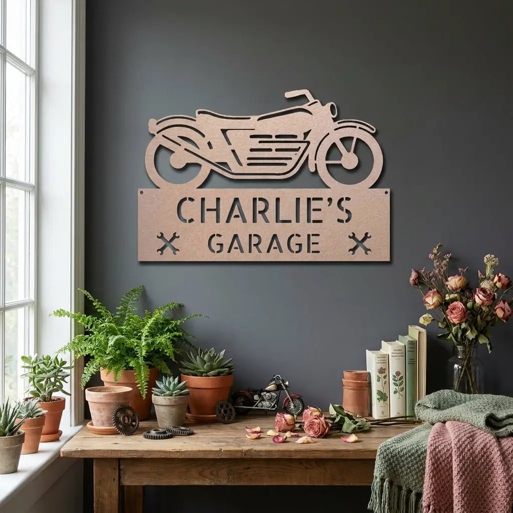 Personalized Motorcycle Garage Metal Sign – Custom Biker Wall Art – Garage Decor – Gift for Dad