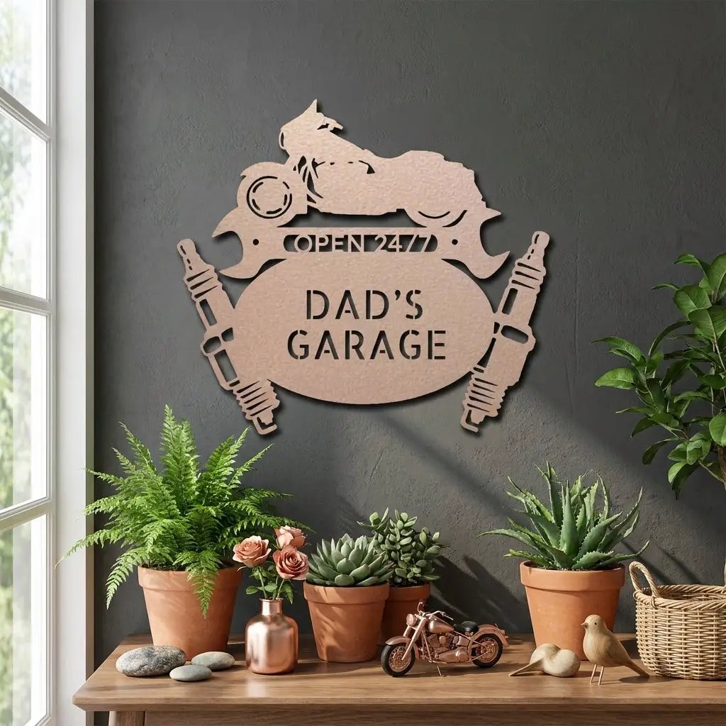 Personalized Motorcycle Garage Metal Sign, Custom Dad Garage Decor, Biker Wall Art, Man Cave Gift, Mechanic Shop Sign, Fathers Day Gift Idea