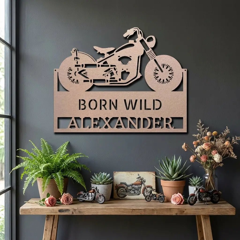 Personalized Motorcycle Metal Wall Art – Custom Name Garage Decor – Motorcycle Gift – Steel Wall Sign