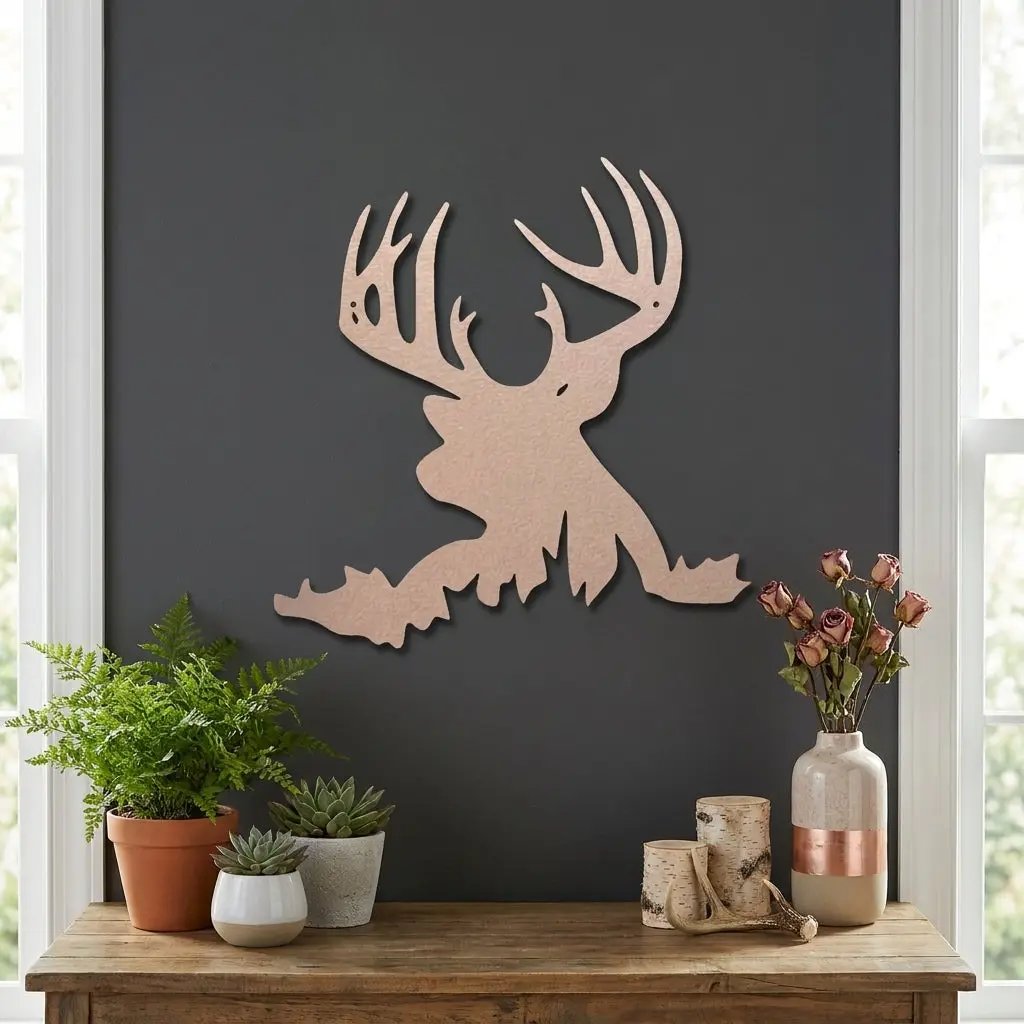 Deer Head Metal Wall Art – Buck Silhouette Wall Decor – Rustic Cabin Decor – Hunting Gift – Lodge Wall Art