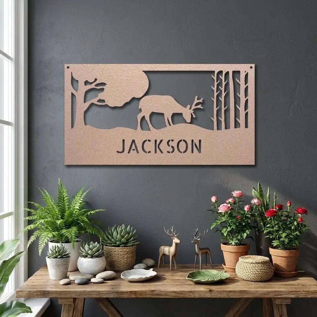 Personalized Deer Metal Sign, Hunting Wall Art, Custom Deer Name Sign, Rustic Cabin Decor