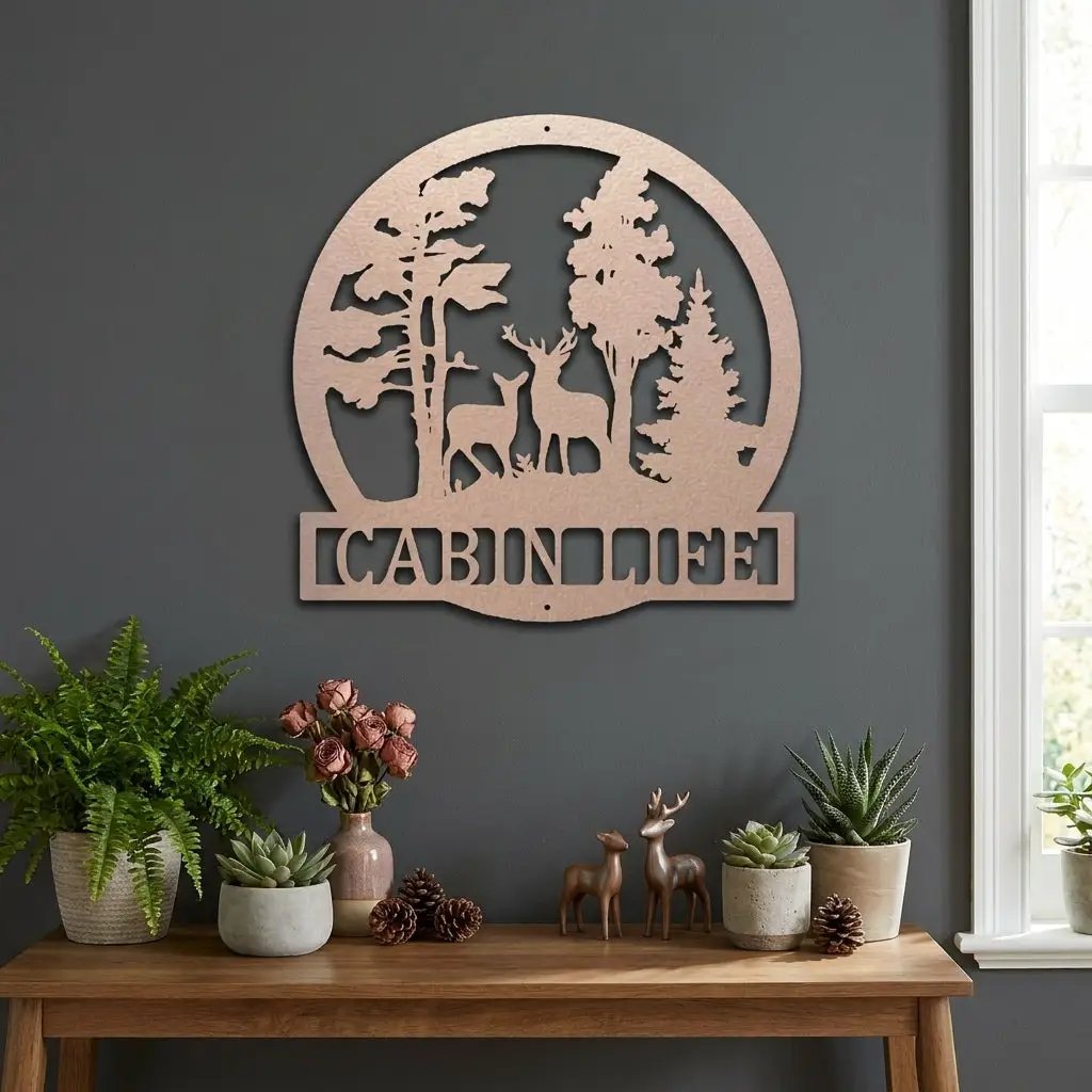 Deer in the Woods Personalized Metal Art Wall Sign: A Serene Slice of Nature for Your Home