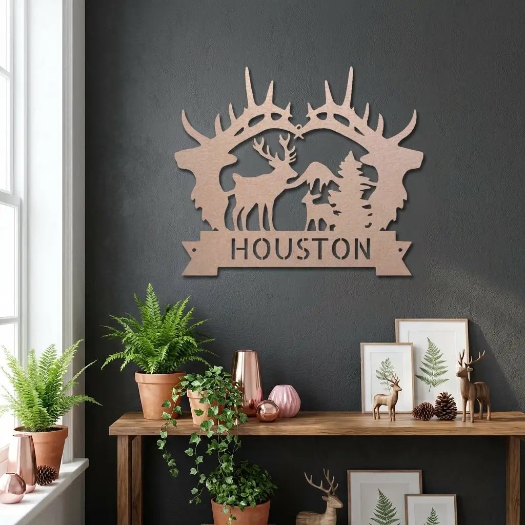 Big Deer Antler Personalized Name Metal Art Wall Sign