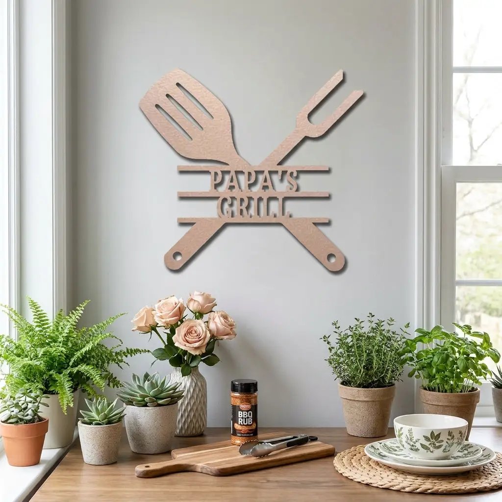 Personalized Grill Metal Wall Art – Custom BBQ Sign – Outdoor Kitchen Decor – Gift for Dad, Grandpa, BBQ Lover