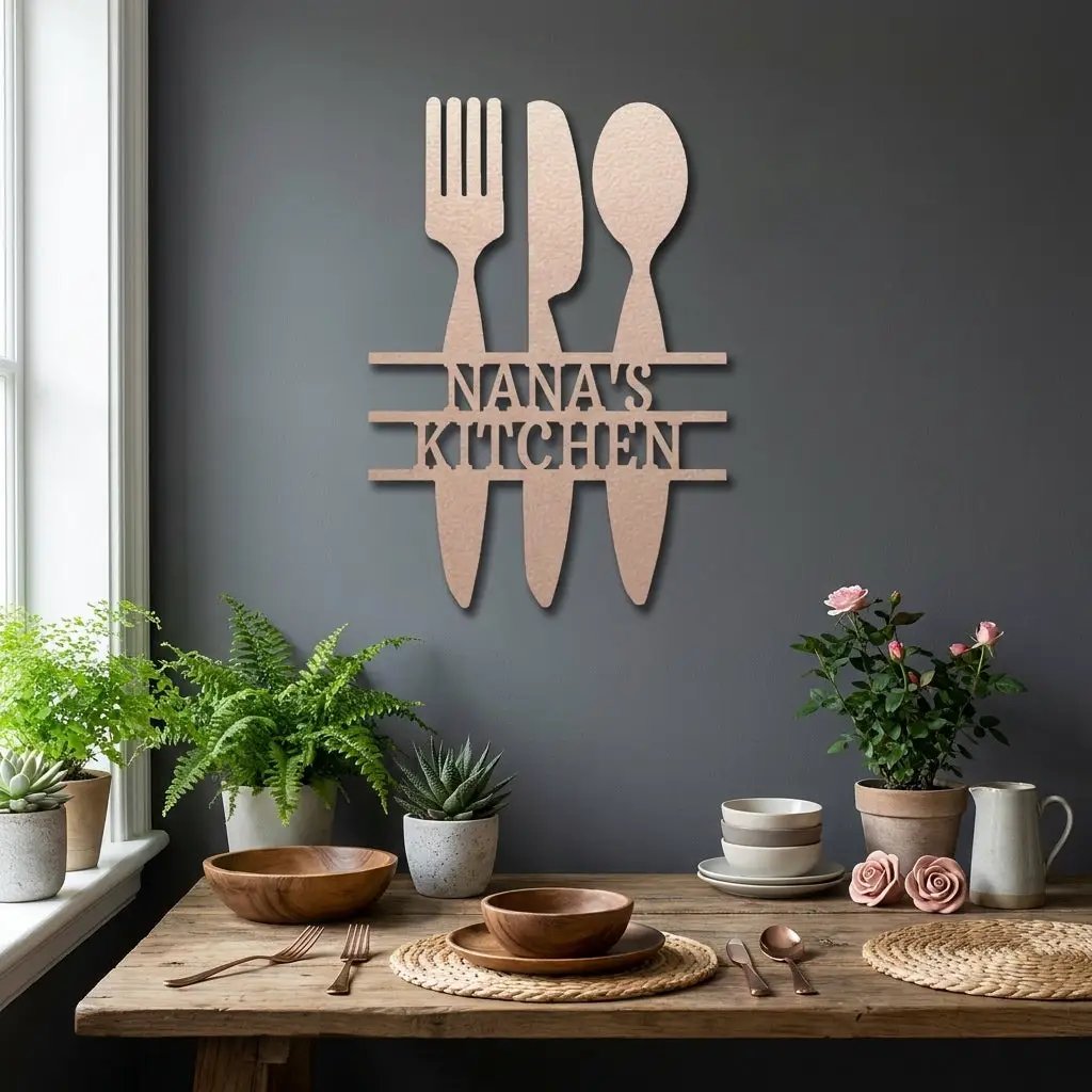 Personalized Kitchen Metal Sign – Farmhouse Kitchen Utensils Custom Name Sign
