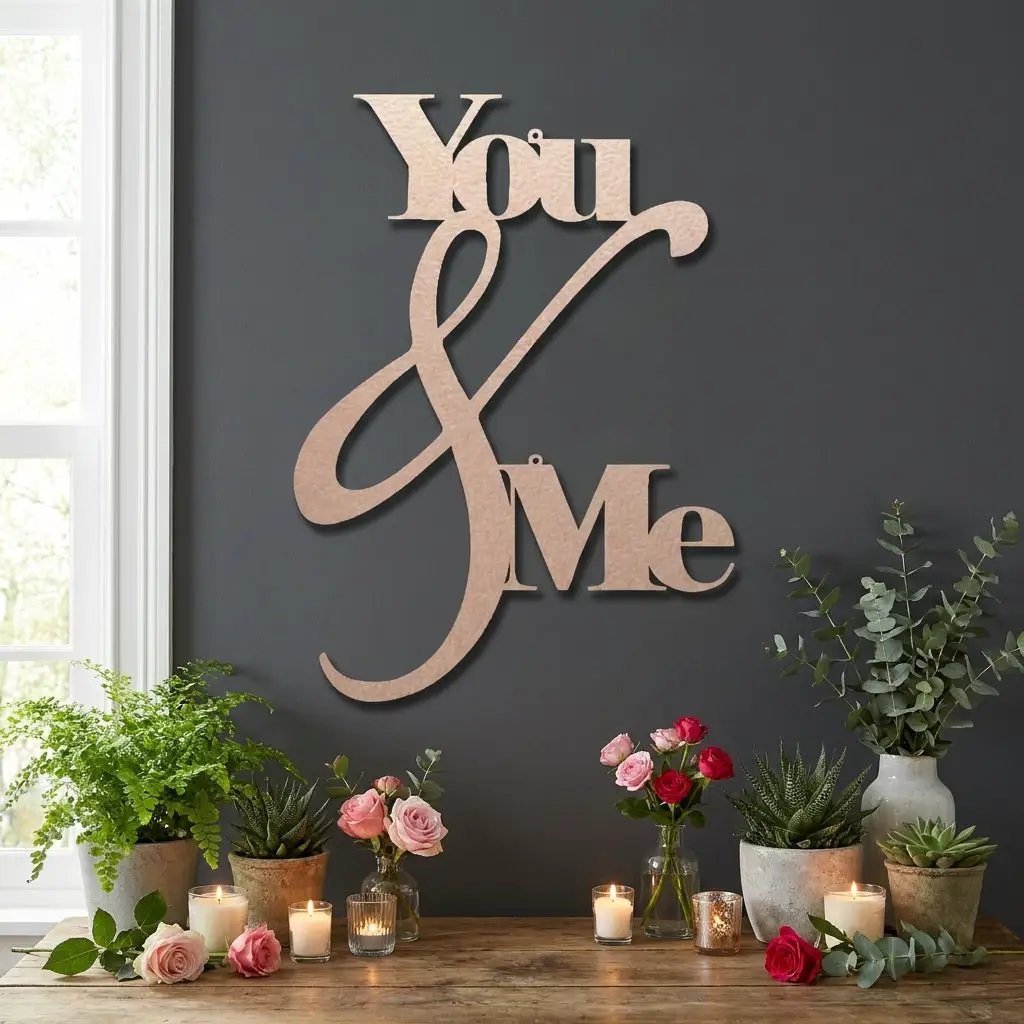 You and Me Metal Wall Art – Romantic Couple Sign – Wedding Gift, Anniversary Decor, Farmhouse Bedroom Wall Decor, Love Sign