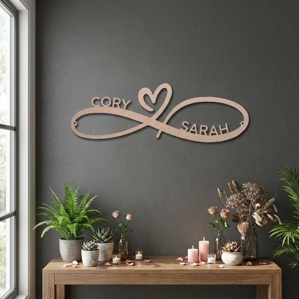 Personalized Infinity Name Metal Wall Art – Custom Couple Sign with Heart, Wedding Gift, Anniversary Decor, Romantic Home Decor