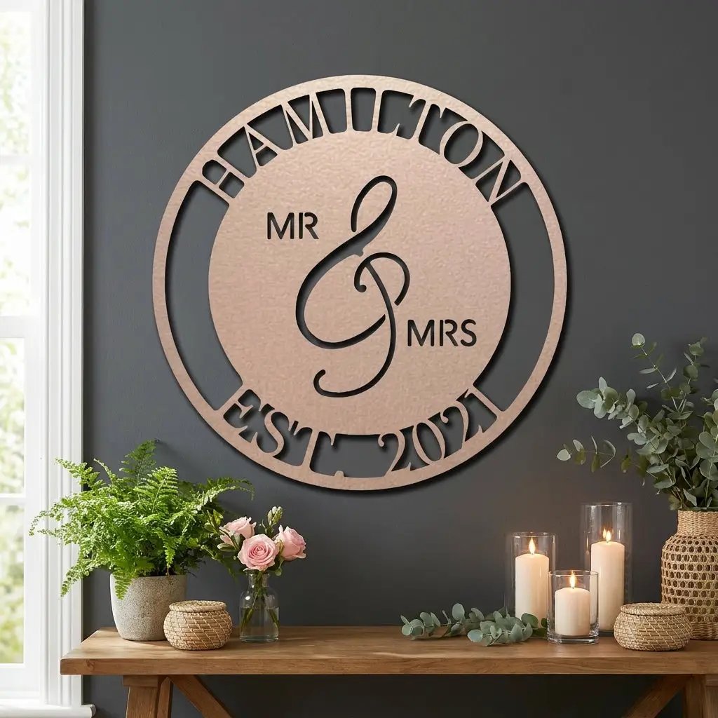 Personalized Mr and Mrs Metal Wall Art Sign with Family Name and Established Date – Custom Wedding Gift, Anniversary Name Sign, Last Name Wall Decor