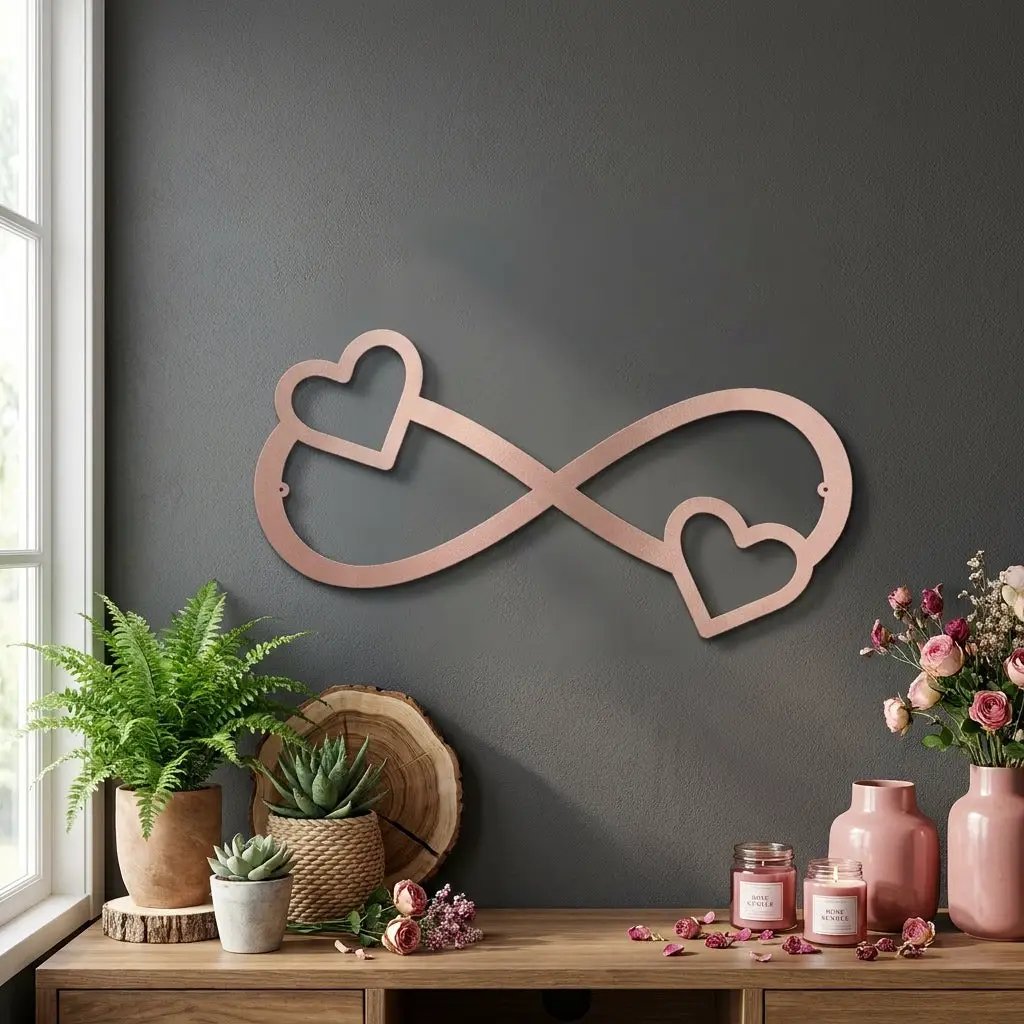 Infinity Heart Metal Wall Art – Personalized Couple Sign – Romantic Wall Decor – Wedding & Anniversary Gift