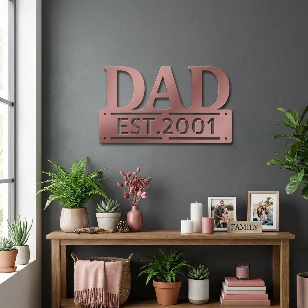 Personalized Dad Metal Wall Art | Custom Established Sign for Father | Rustic Family Name Decor