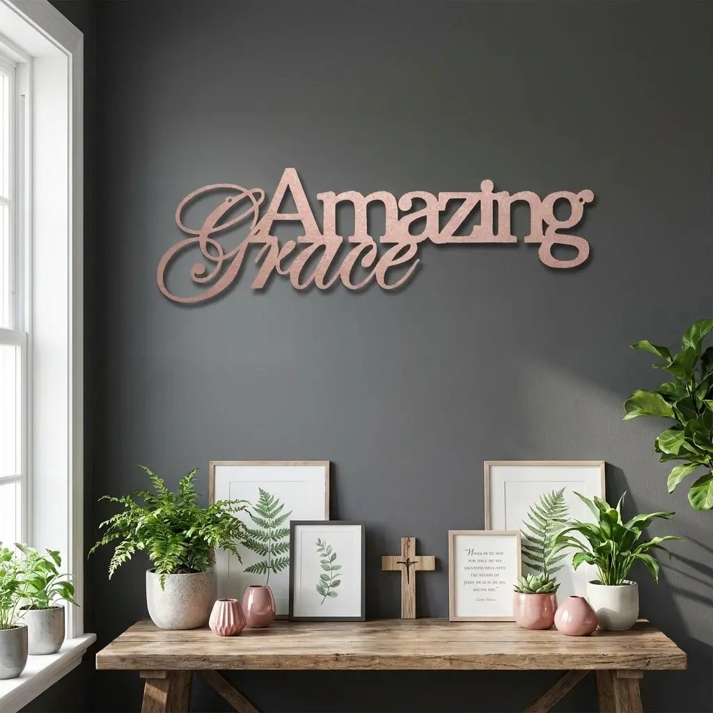 Amazing Grace Metal Wall Art Sign – Christian Steel Scripture Decor – Inspirational Faith Home Decor – Laser Cut Metal Sign