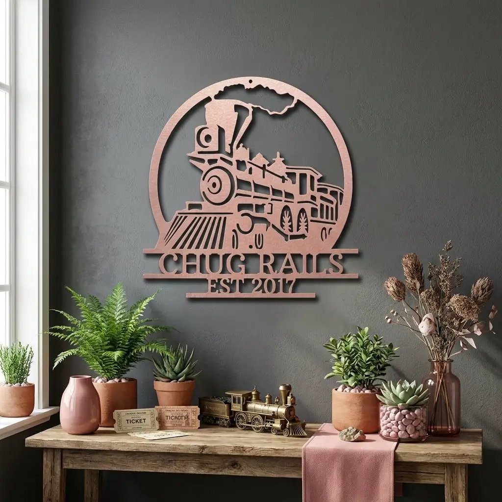 Vintage Steam Locomotive Train Personalized Name Metal Art Wall Sign