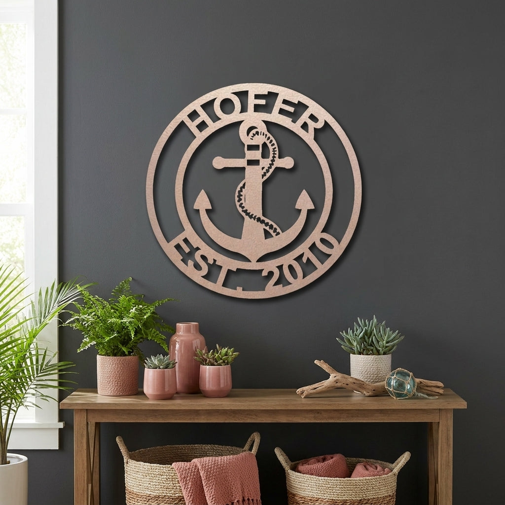 Personalized Anchor Metal Wall Art, Custom Family Name Sign, Nautical Wall Decor