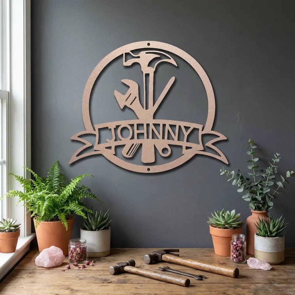 Personalized Tool Metal Wall Art Custom Name Sign Hammer Tools Decor Handyman Gift Workshop Garage Wall Decor Carpenter Gift Idea