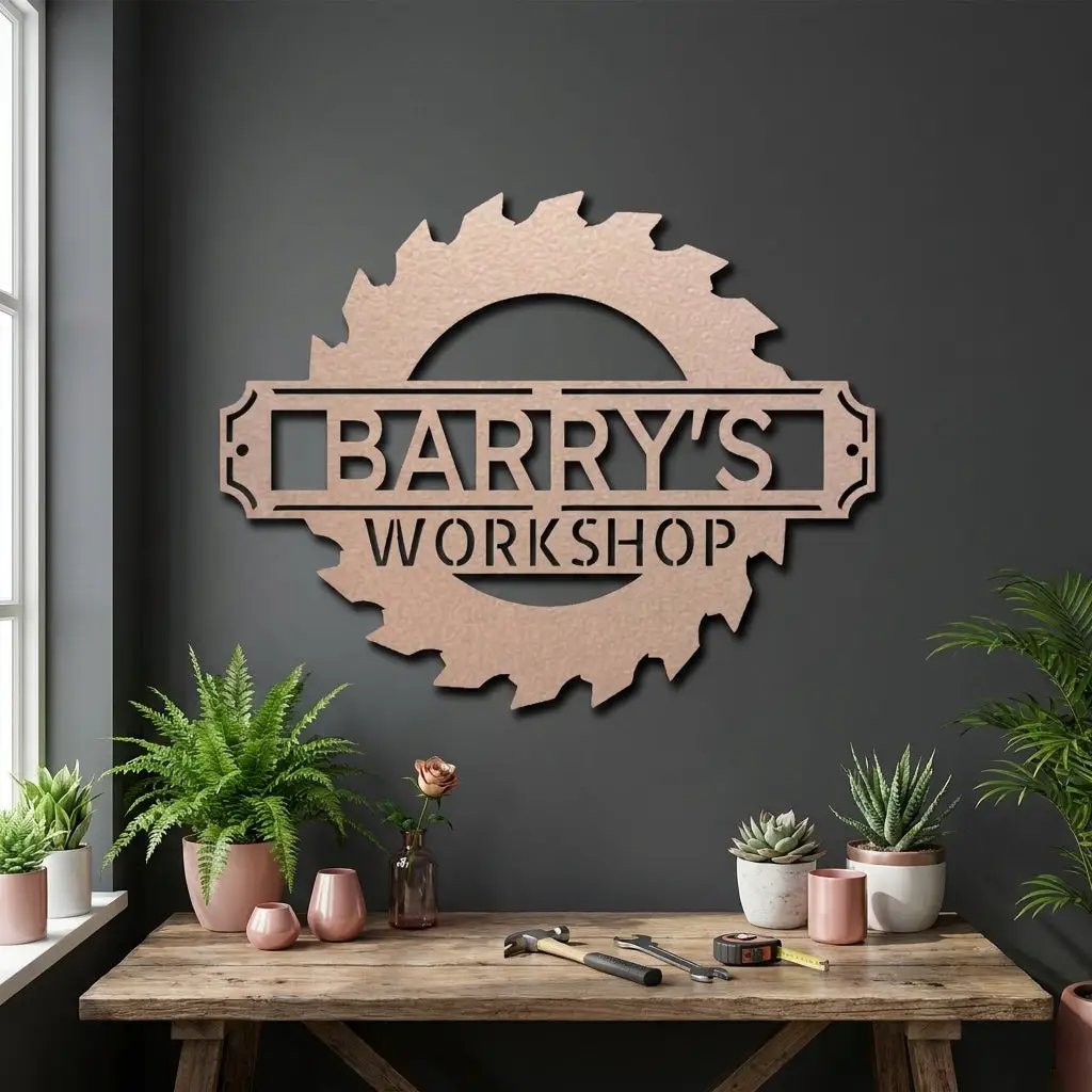 Workshop Personalized Metal Sign, Custom Saw Blade Sign, Garage Wall Decor