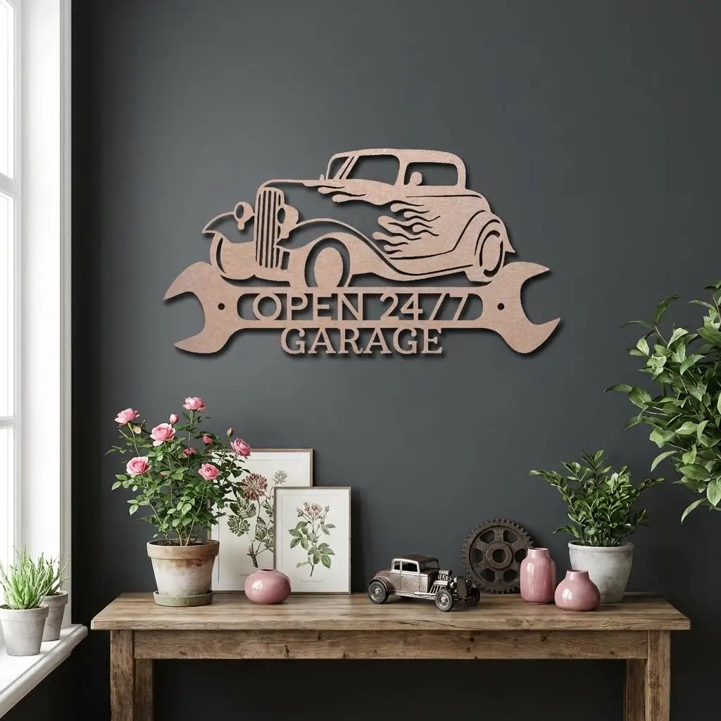 Personalized Hot Rod Metal Sign – Custom Garage Sign – Classic Car Wall Art – Gift for Dad