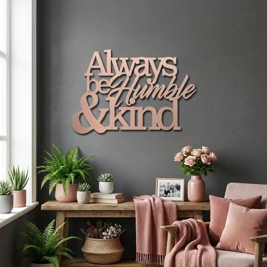 Always Be Humble and Kind Metal Wall Art – Inspirational Farmhouse Steel Sign – Rustic Family Quote Decor – Laser Cut Powder Coated USA Made Wall Hanging